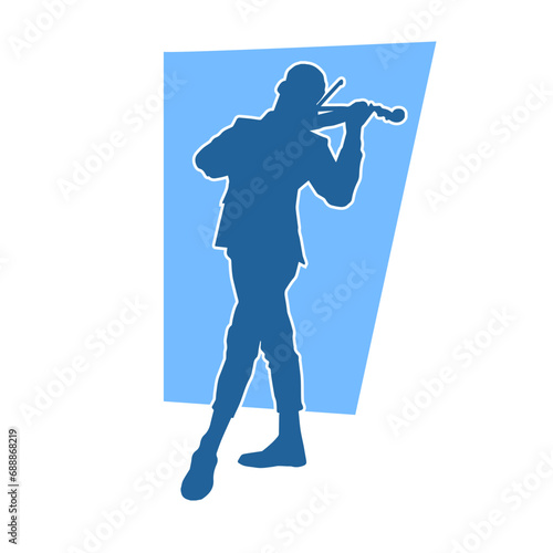 Silhouette of a male musician male playing violin musical instrument. Silhouette of a man violinist in action pose.