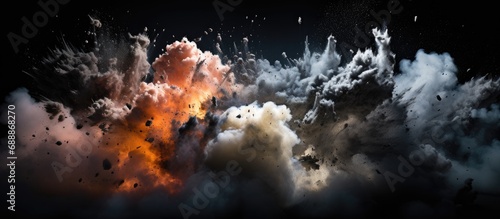 Explosion of powdered debris against dark backdrop. © AkuAku