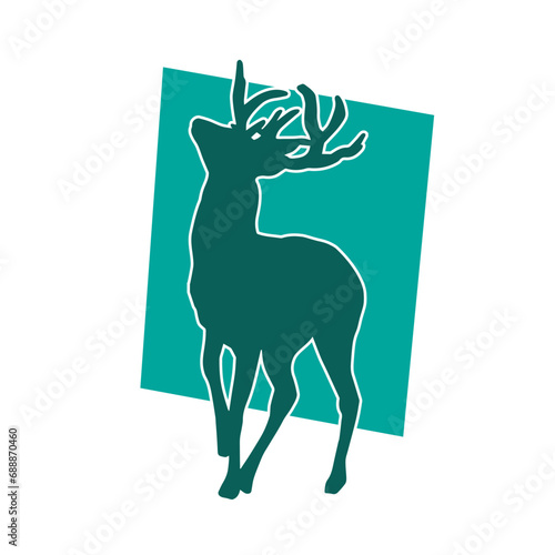 Silhouette of a wild deer forest animal with beautiful antlers. 