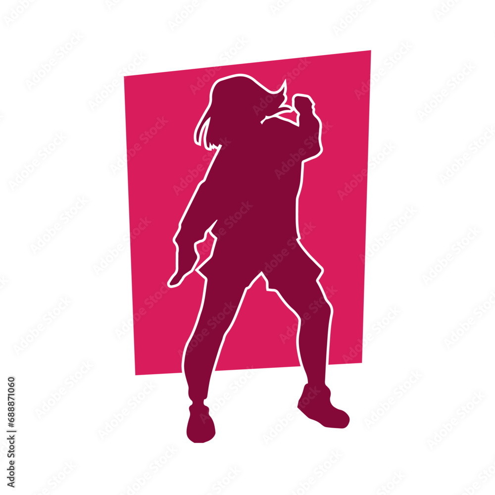 Silhouette of a slim female dance pose. Silhouette of a female in aerobic movement. Silhouette of a slim female dance pose. Silhouette of a female in aerobic movement.