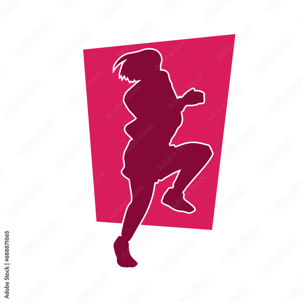 Silhouette of a slim female dance pose. Silhouette of a female in aerobic movement.