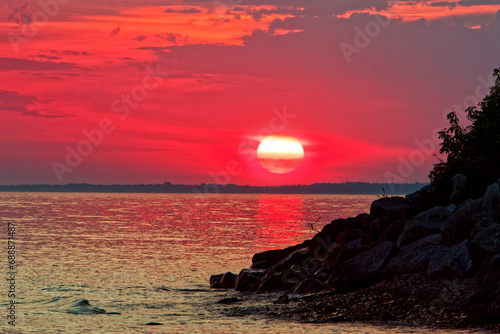 A beautiful sunset over Lake Huron veiwed from Mackinac Island, Michigan.