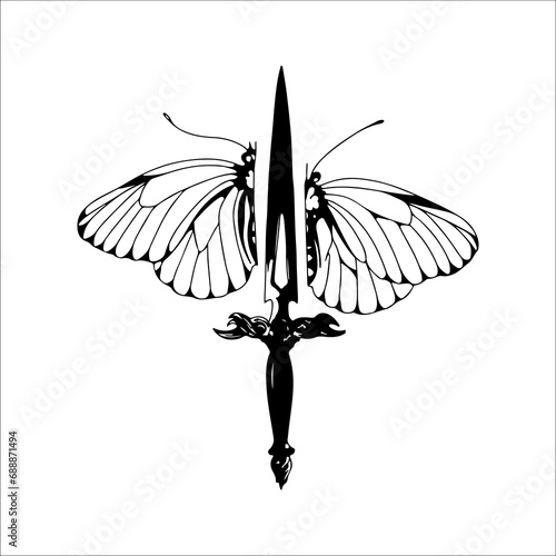 dagger and butterfly vector illustration