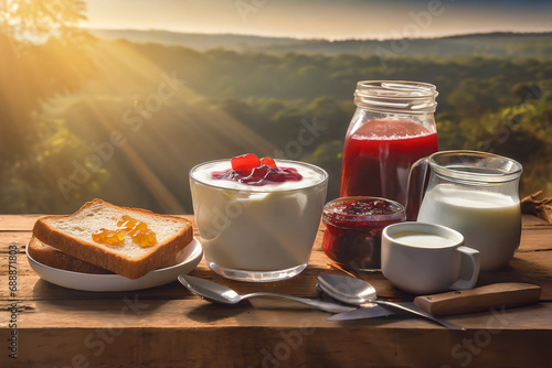 colazione con vista colline prodotti naturali  photo