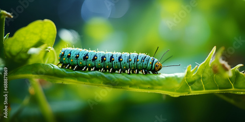 Insect Macro Shot: Detailed Caterpillar on Lush Green Foliage   © Ahmad