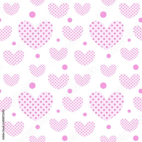 Seamless with cute romantic heart and pink polka dot. Valentine’s Day 