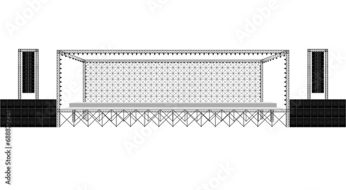 white stage and speaker with spotlight on the truss system on the white background	
