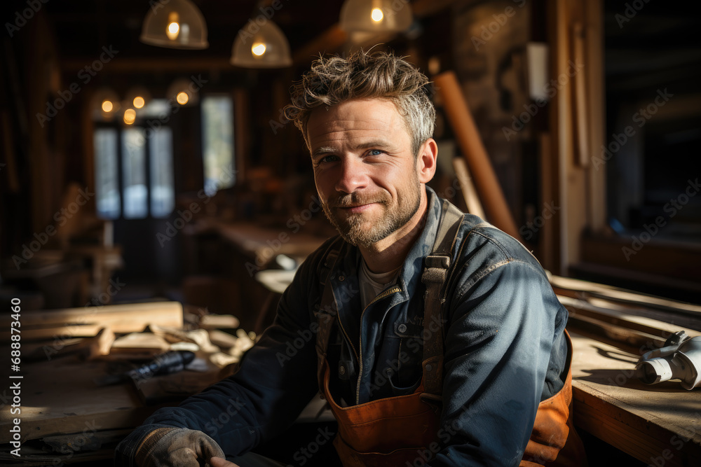 White guy rests in the workshop White guy rests in the workshop