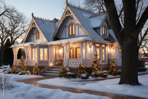 Cute snowy winter house © Larisa AI