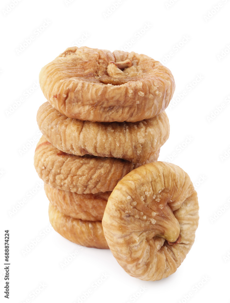 Stacked tasty dried figs isolated on white