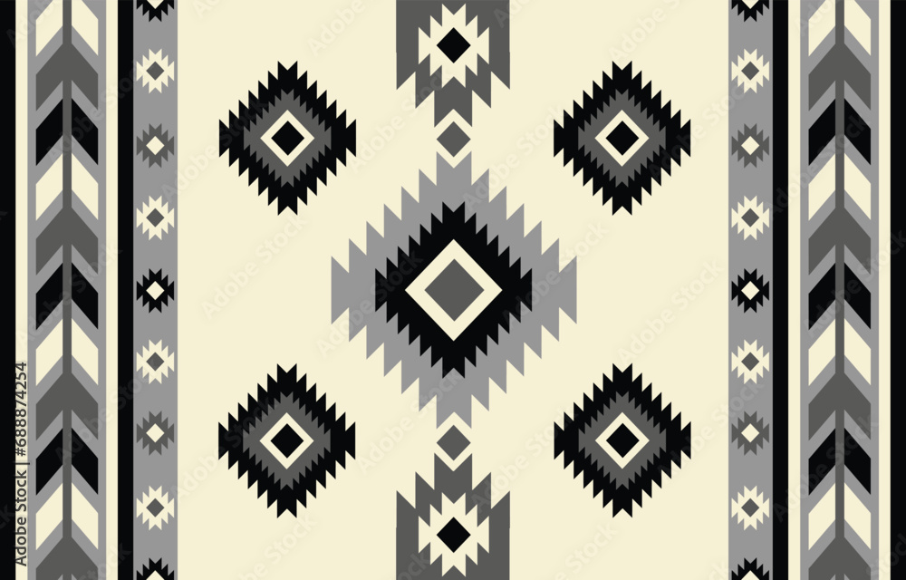 Ethnic tribal Aztec black and white background.  tribal arrow pattern, folk embroidery, tradition geometric Aztec ornament. Tradition Native and Navaho design for fabric, textile, print, rug, paper - obrazy, fototapety, plakaty 