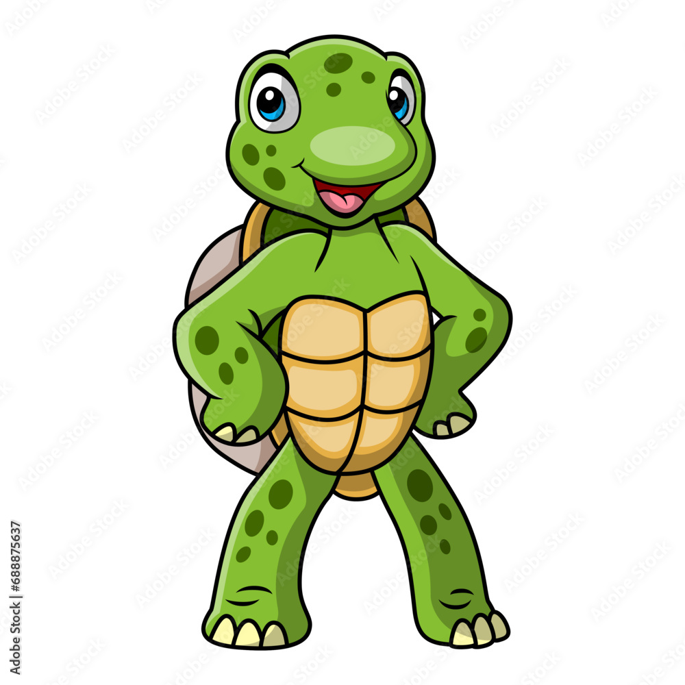 Fototapeta premium Cute turtle cartoon on white background