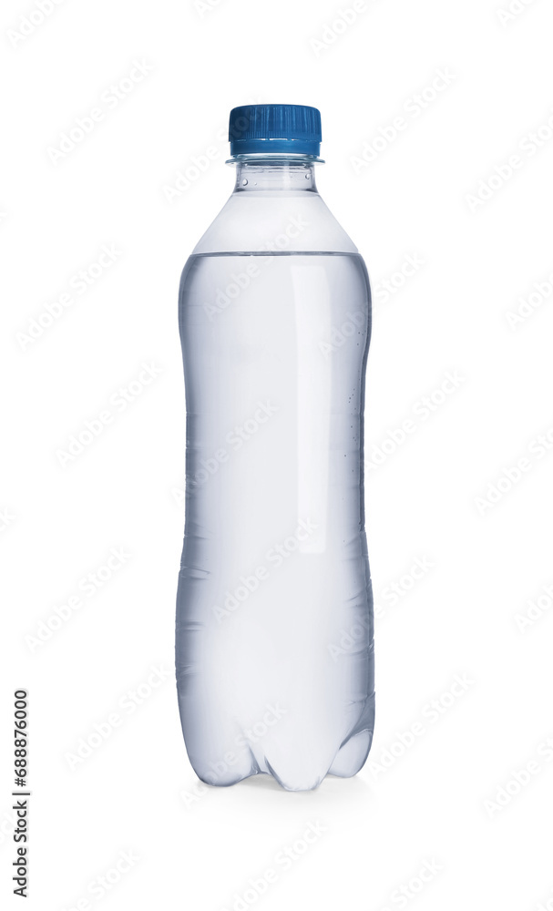 One plastic bottle with fresh water isolated on white One plastic bottle with fresh water isolated on white