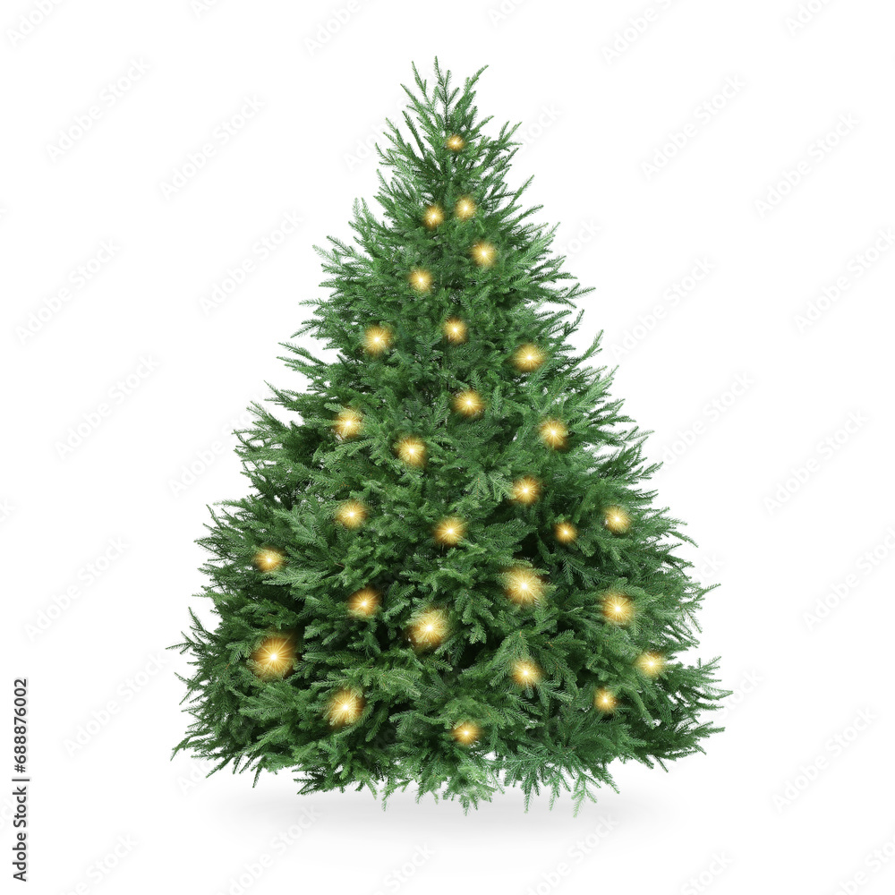 Christmas tree decorated and festive lights isolated on white Christmas tree decorated and festive lights isolated on white