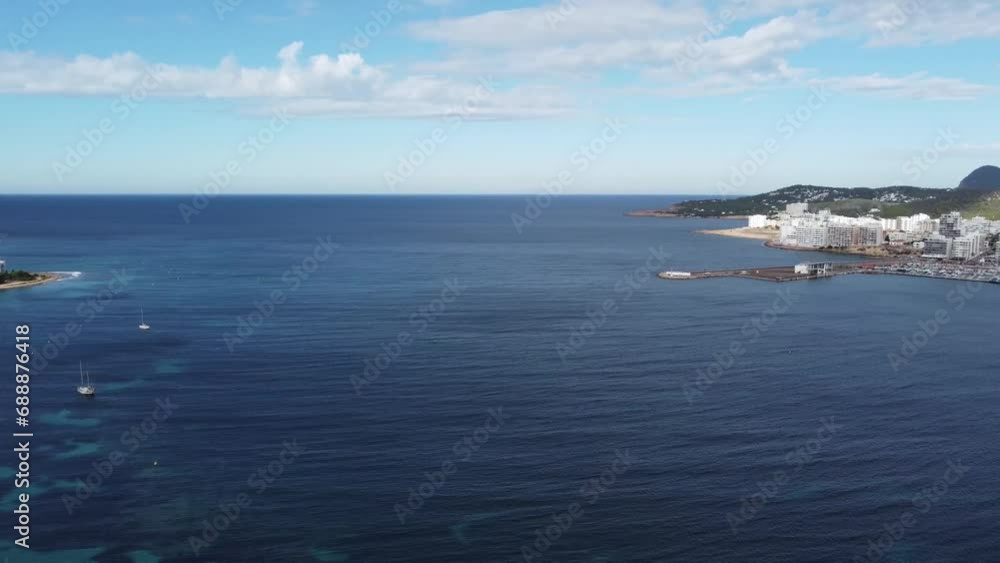 drone aerial over port of san antoni Ibiza drone aerial over port of san antoni Ibiza