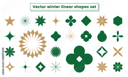 vector winter linear shape set Merry Christmas festival holiday elements collection pack star twinkle  sparkle bling glam glitter celebration