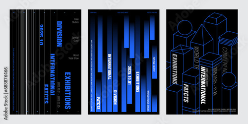Vector vertical line geometric poster set for poster exhibition magazine cover flyer gradient building construction