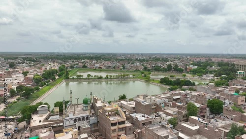 MirpurKhas Cityscape with Central Pond, Sindh, Pakistan. Aerial