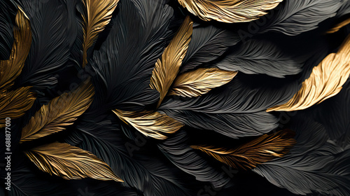 金色と黒の羽根模様の背景 photo