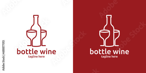 wine bottle logo design with line style, minimalist logo. photo