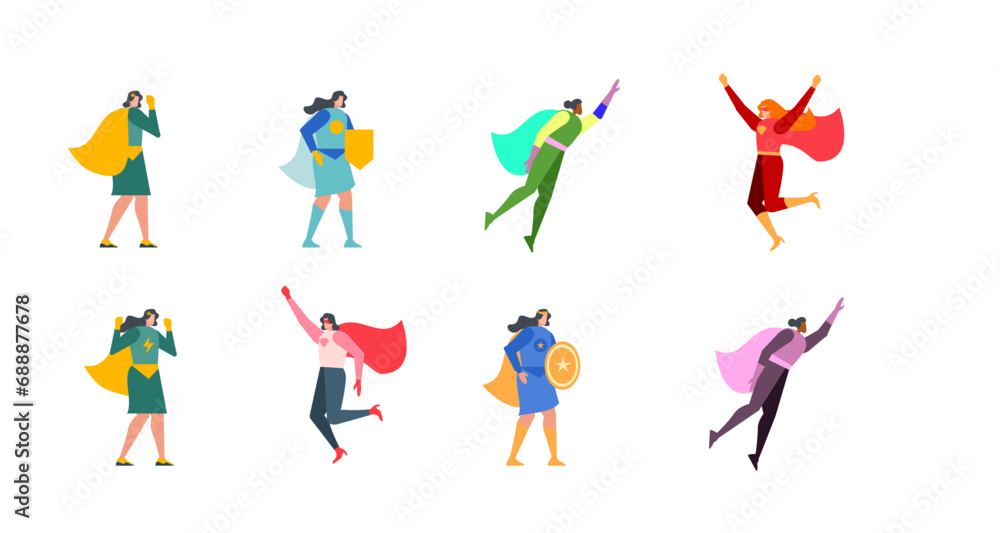 women super hero power flat illustration