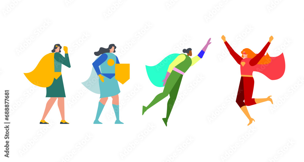 women super hero power flat illustration