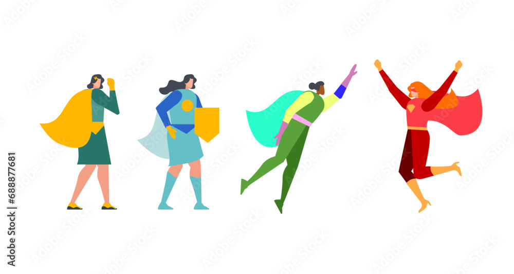 women super hero power flat illustration women super hero power flat illustration