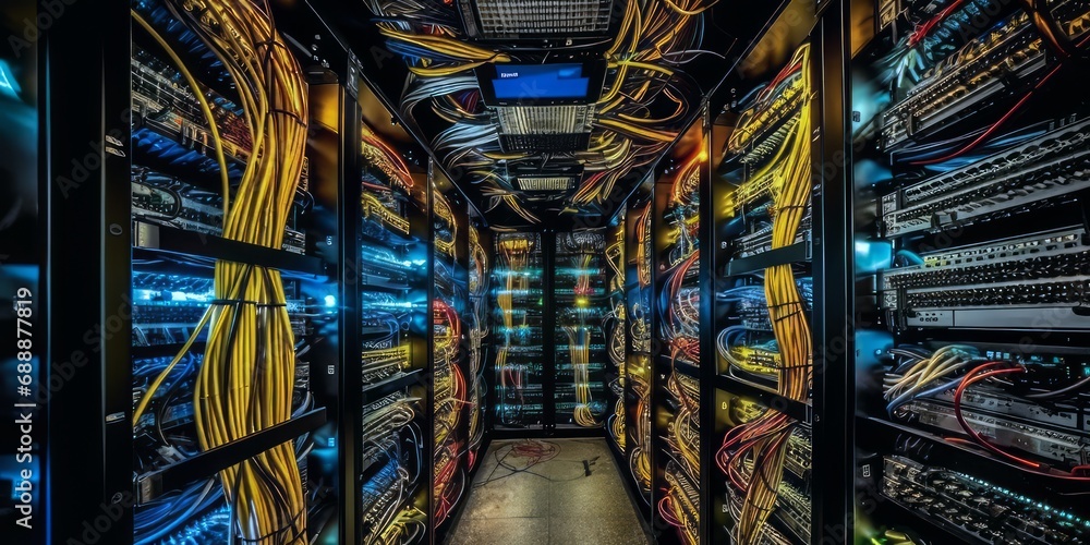 Colorful RGB Data Center Full of Rack Servers and Supercomputers ...