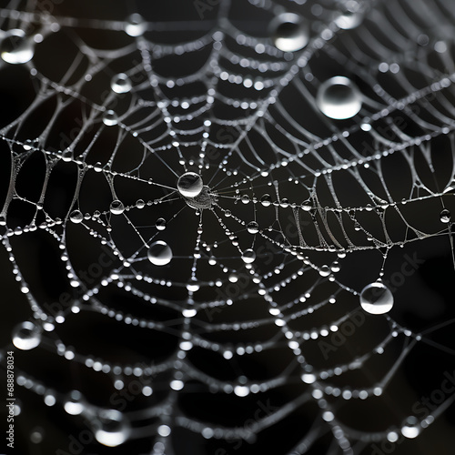 A close-up of raindrops on a spiderweb. © Cao