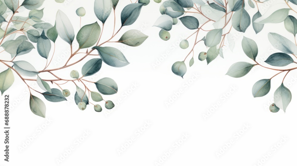 Watercolor lush eucalyptus leaves on a white background Watercolor lush eucalyptus leaves on a white background