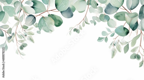 Watercolor lush eucalyptus leaves on a white background photo