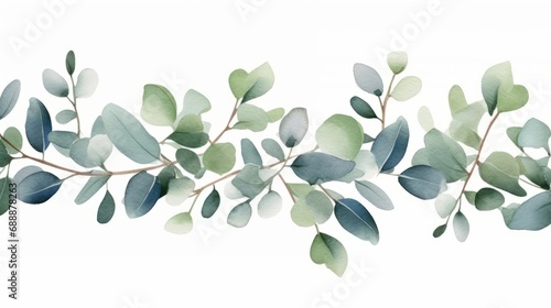 Watercolor lush eucalyptus leaves on a white background