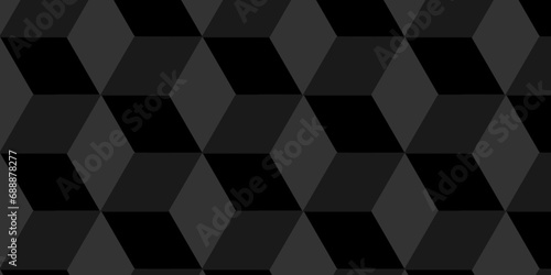  Black and gray geometric block cube structure mosaic and tile square background. Seamless geometric pattern abstract background. abstract cubes geometric wall or grid backdrop hexagon technology. © MdLothfor
