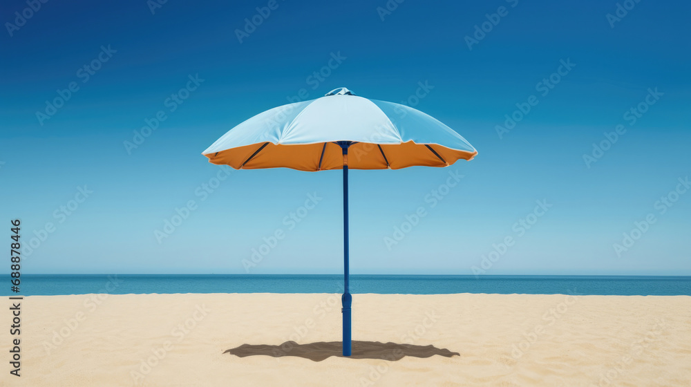 Blue travel umbrella beach sea water sand summer sunny sky
