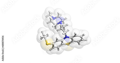 Thiethylperazine /Norzine, drug for nausea and vomiting, 3D molecule in 4K 