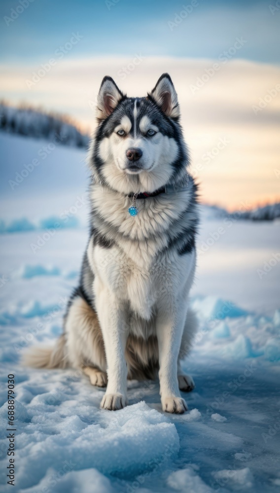 Naklejka premium siberian husky on the snow