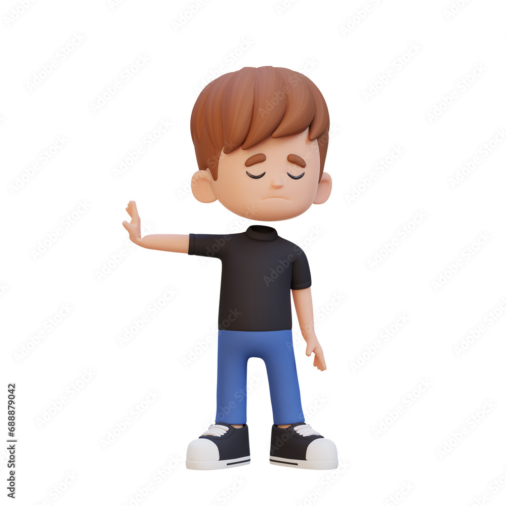 3D cute kid character rejection pose
