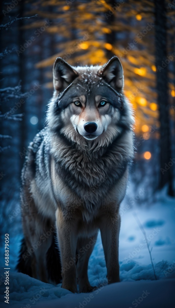 Naklejka premium winter wolf in the woods 