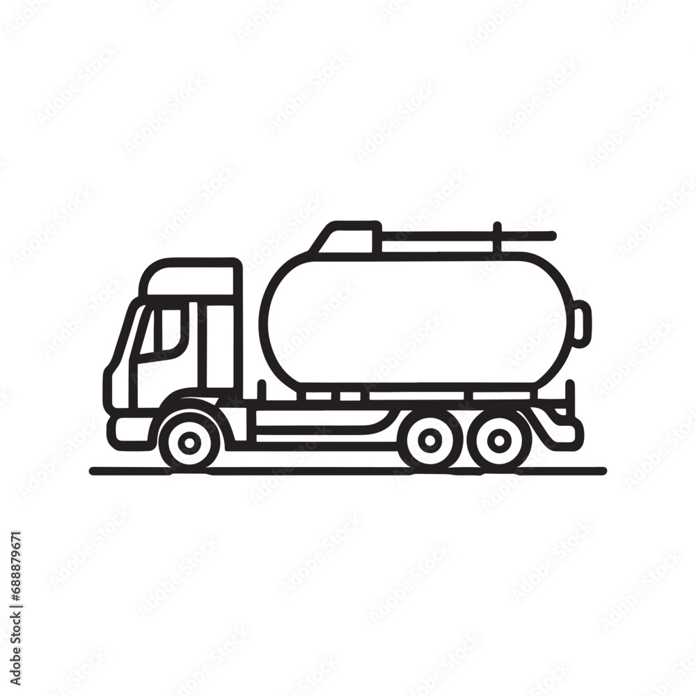 line illustration of tanker truck, water, gasoline