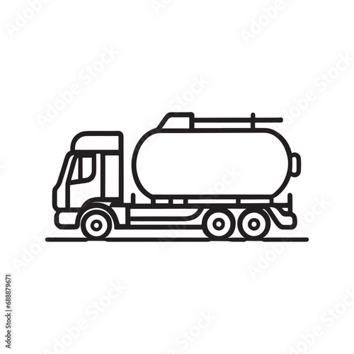 line illustration of tanker truck, water, gasoline