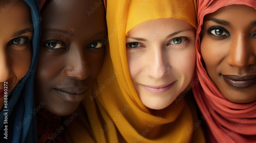 Group of Women Standing Together with confident smile. Woman's power. Diverse multicultural ethnic backgrounds concept. Group of Women Standing Together with confident smile. Woman's power. Diverse multicultural ethnic backgrounds concept.