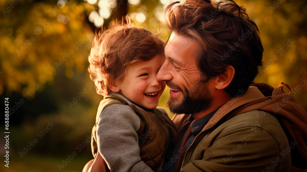 Φωτογραφία Joyful Fatherhood: A Happy Father Bonds with His Boy Child, Sharing Kisses and Hugs Amidst Nature's Beauty, Capturing the Essence of Paternity and Parenthood