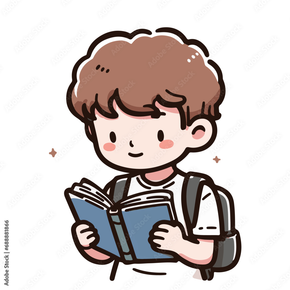 Teenage boy reading book on white background. cartoon vector illustration. ai generator art Teenage boy reading book on white background. cartoon vector illustration. ai generator art