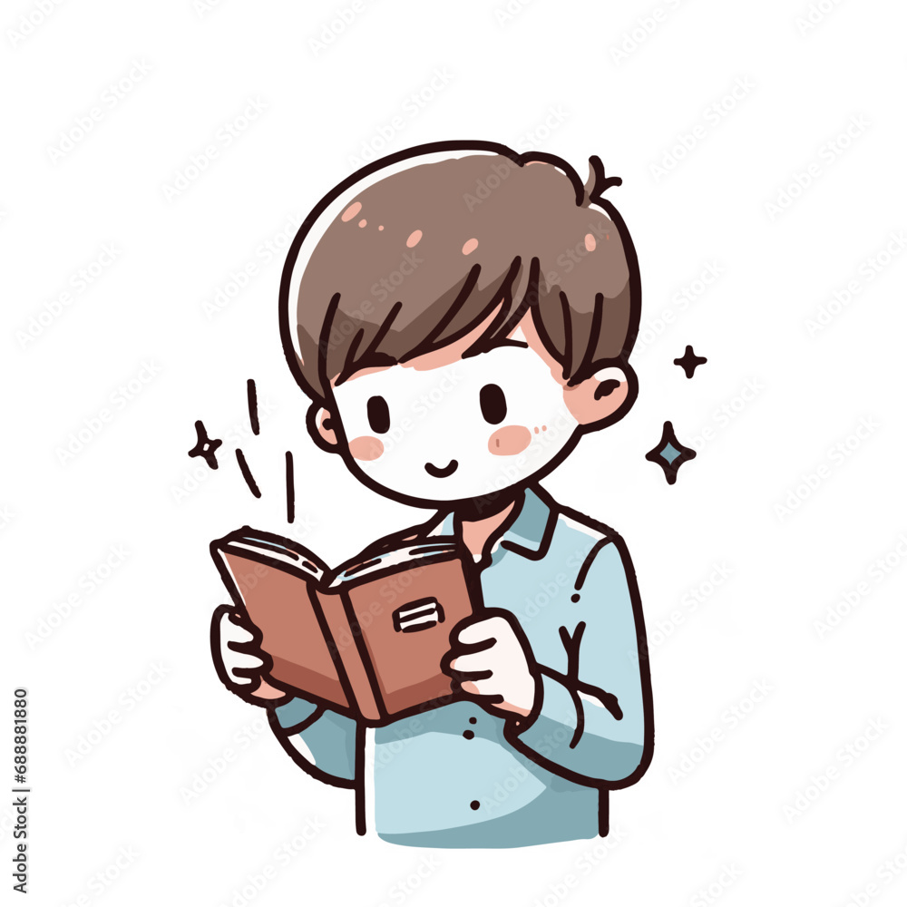 Teenage boy reading book on white background. cartoon vector illustration. ai generator art Teenage boy reading book on white background. cartoon vector illustration. ai generator art