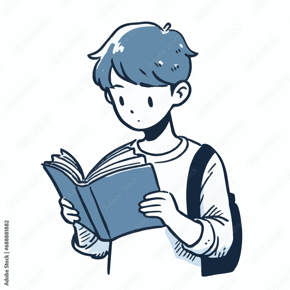 Teenage boy reading book on white background. cartoon vector illustration. ai generator art Teenage boy reading book on white background. cartoon vector illustration. ai generator art