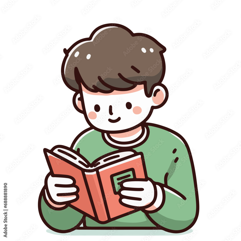 Teenage boy reading book on white background. cartoon vector illustration. ai generator art Teenage boy reading book on white background. cartoon vector illustration. ai generator art