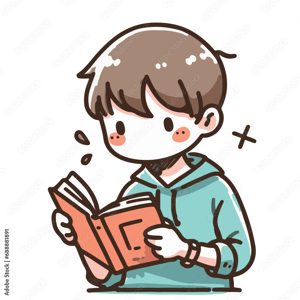 Teenage boy reading book on white background. cartoon vector illustration. ai generator art Teenage boy reading book on white background. cartoon vector illustration. ai generator art