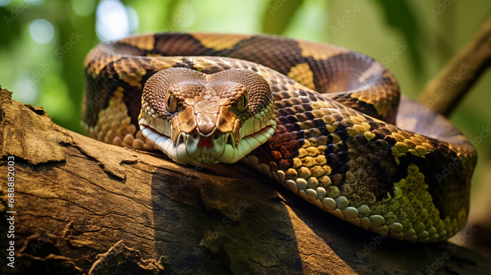 Fototapeta premium Boa constrictor snake in the wild nature, AI Generative.