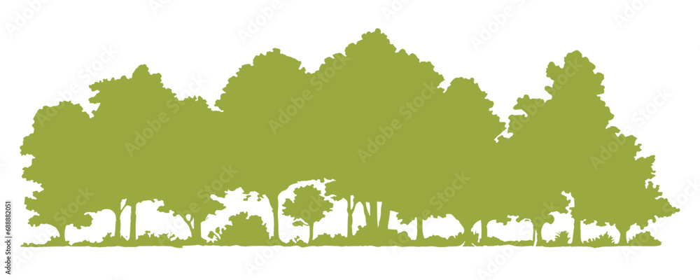 Tree line silhouette, water color effect in trees, vector, eps,	

