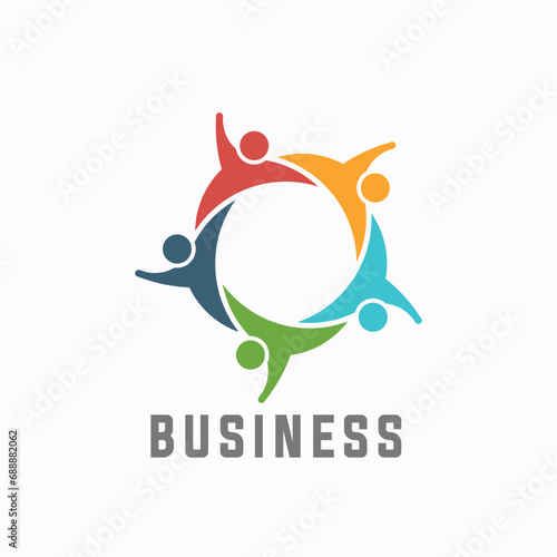 Iconic logo featuring five business persons celebrating together with raised arms